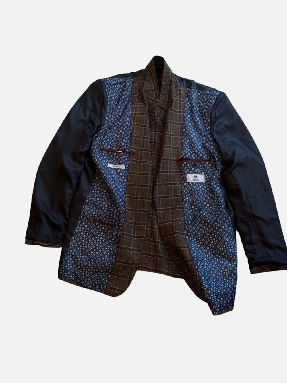 Classic Brown Windowpane Blazer & Trouser Set Men’s 46L/ 40X27 2 Pc Suit